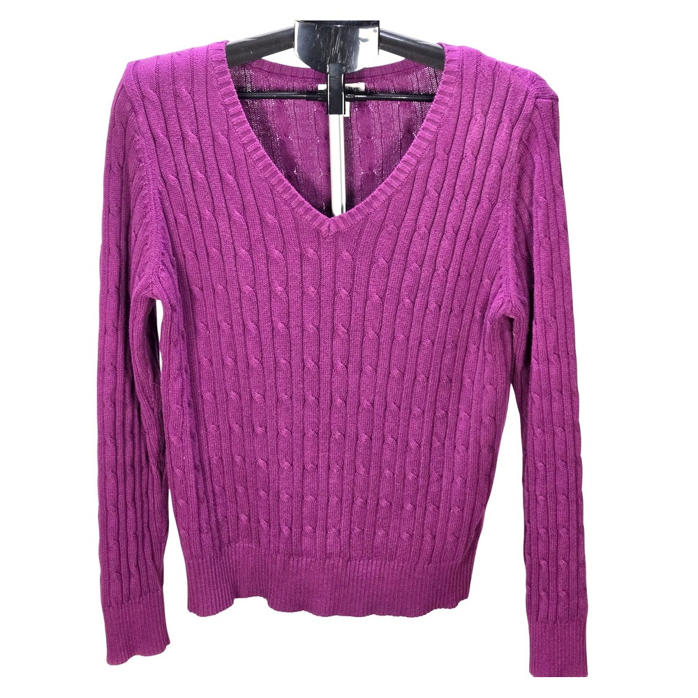 Women's St. John's Bay Large Purple Cable Knit V-Neck Sweater Preppy Heritage